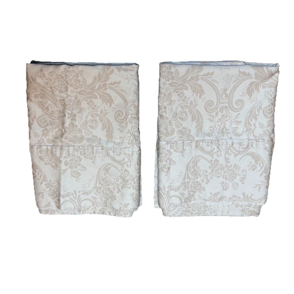 Ralph Lauren King Pillowcase Set 2 Cream Beige Damask Floral Cotton Italy Made
